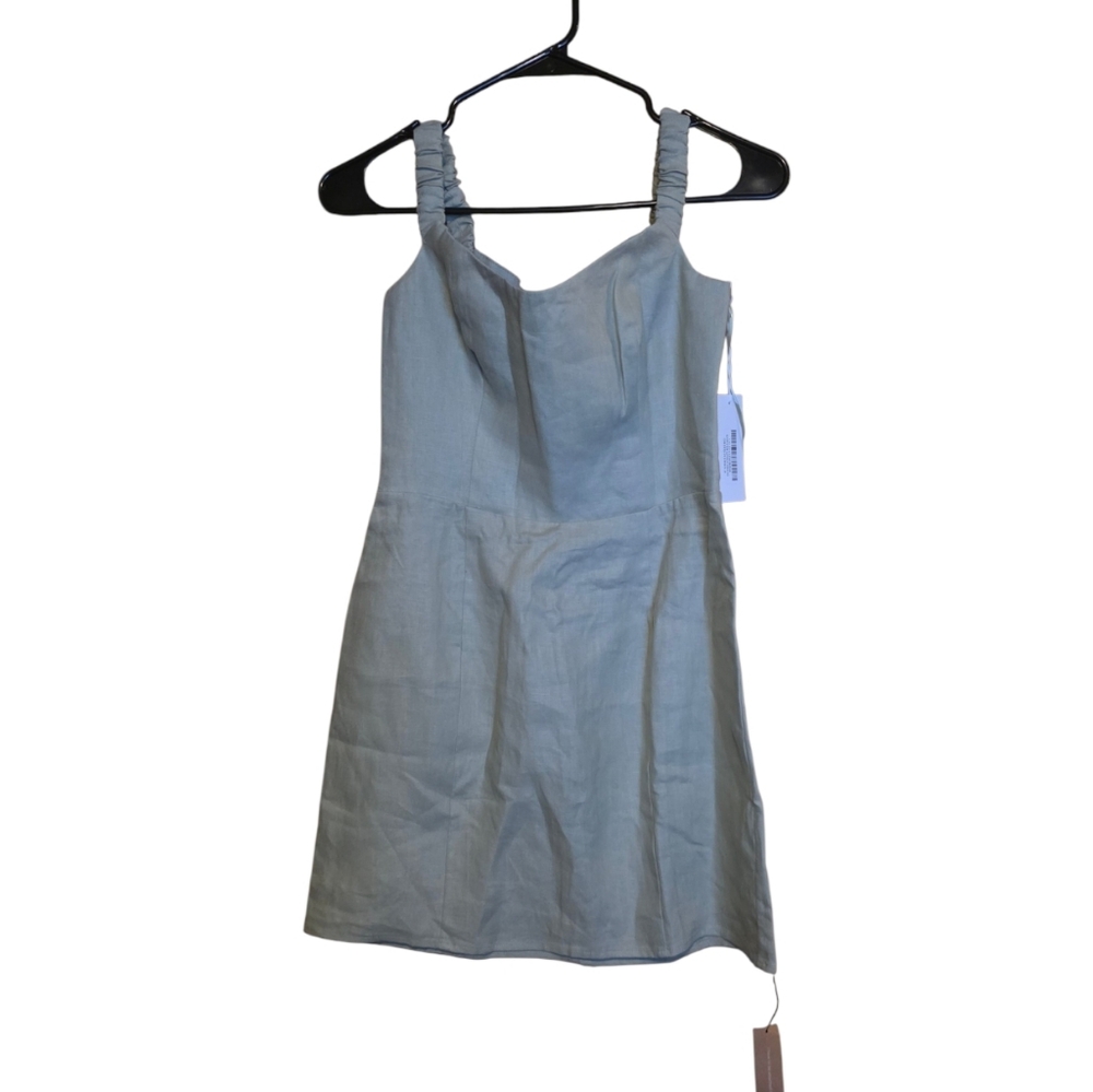 Reformation Sawyer Linen Dress Mini Dried Herbs Sage Green Size 6 NWT - Picture 3 of 10